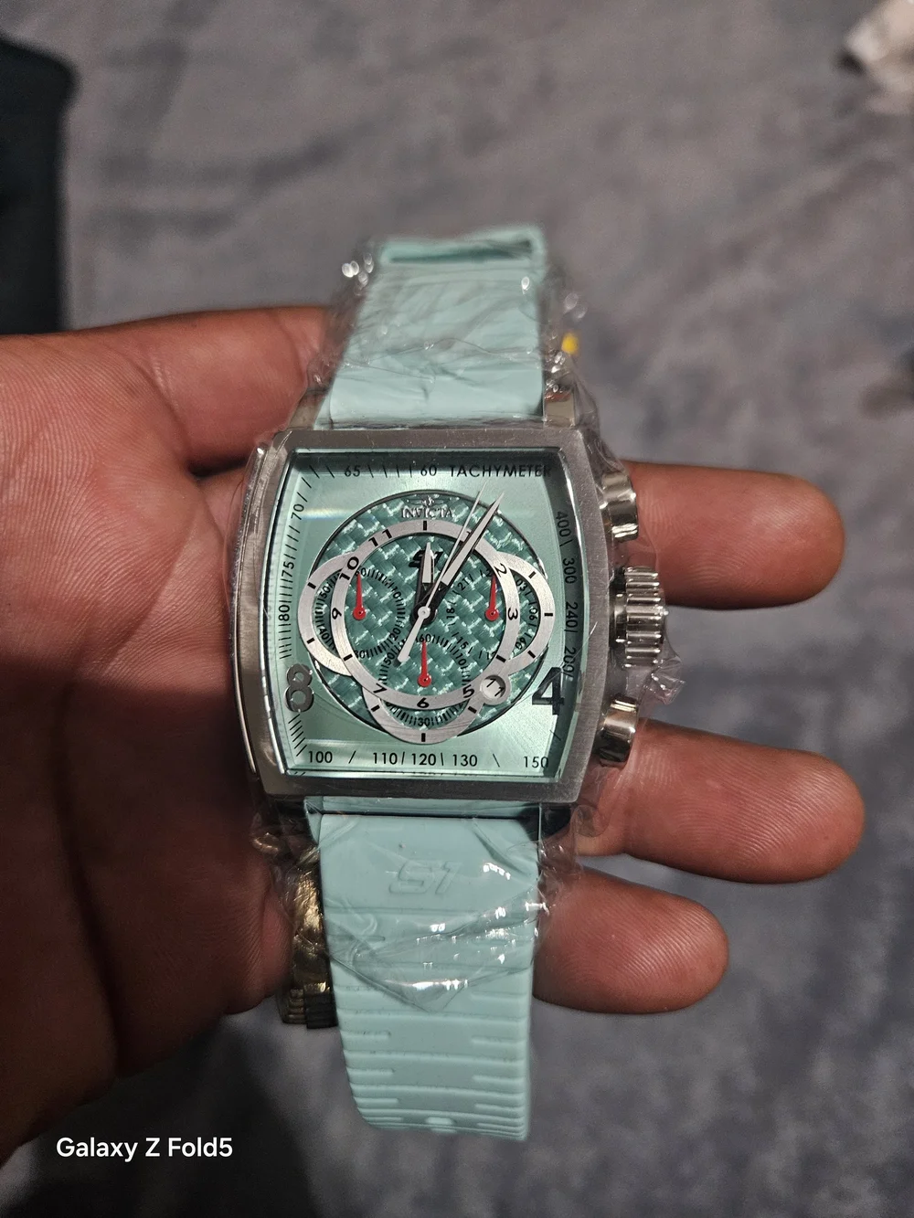 Invicta Mint Green Silicone Strap Watch with Silver Case 48mm